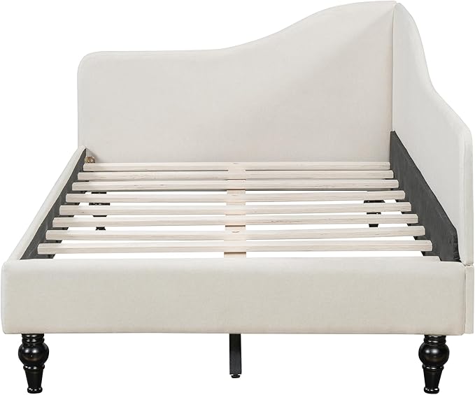 Merax Twin Size daybed L-Shaped Linen Daybed Corner Sofa with Solid Wood Legs for Living Room &amp Guest Room No Box Spring Needed Beige