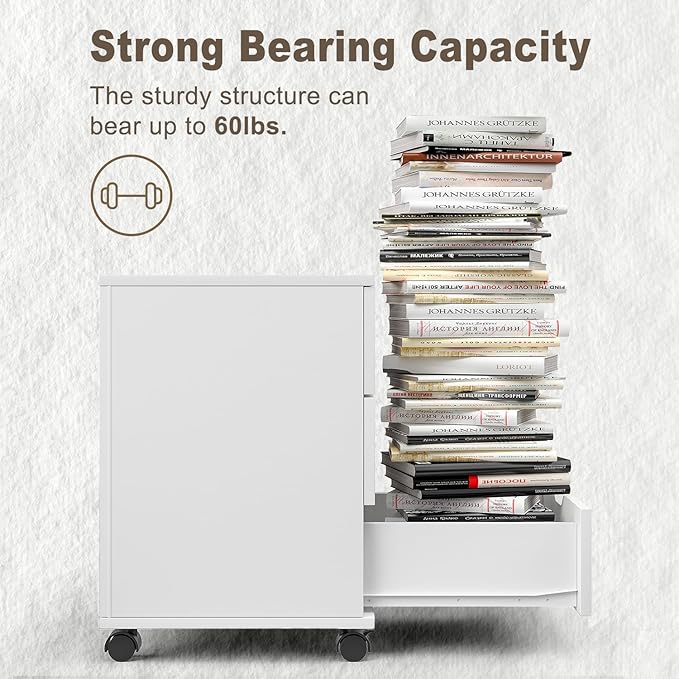 3 Drawer File Cabinet for Home Office 3-Drawer Vertical Filing Cabinet Rolling Wood Mobile File Cabinets Under Desk for Home Office with Casters (White)