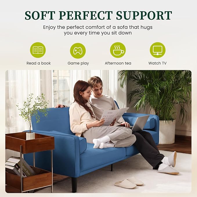 DOPEDIO 70 Sky Blue Modern Loveseat Recliner Sofa for Living Room Removable Cover Spring and High Density Foam Cushions Solid Wood Frame Easy Assembly for Small Spaces