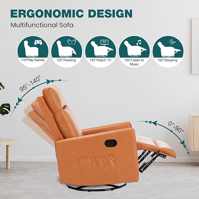 Smug Swivel Rocking Recliner Chair with Extra Large Footrest High Back Upholstered Glider Nursery Chair for Living Room Bedroom &amp Nursery Comfortable Deep Seat for Relaxation Brown