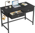 Furologee Small Computer Desk with 2 Fabric Drawers for Bedroom 40 Inch Simple Home Office Desk for Small Space Study Work Writing Table with Hooks for Kids Student Black