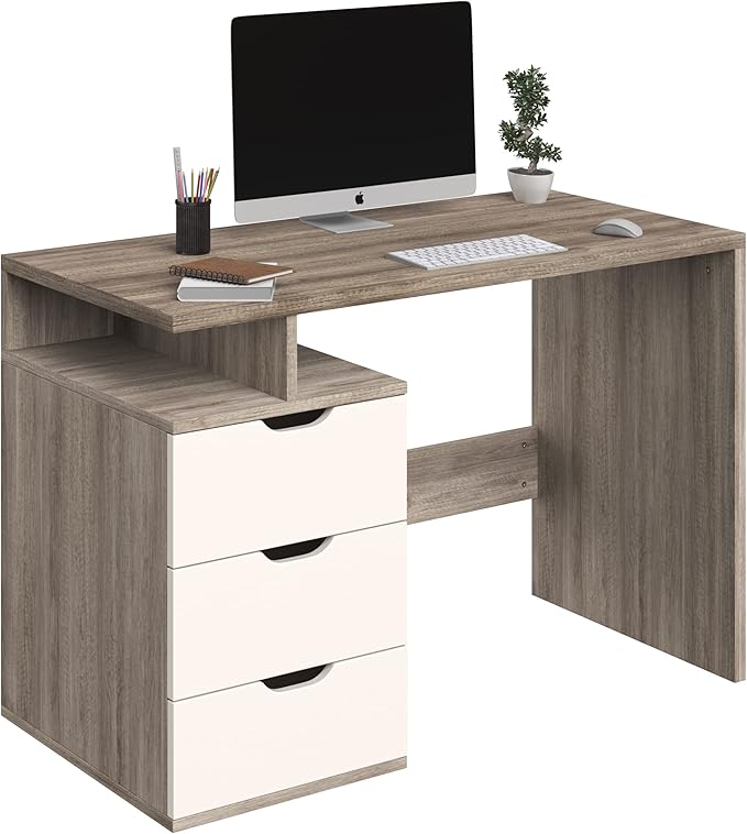 Computer Desk - Contemporary Desk with Attached 3-Drawer File Cabinet - for Home Office Bedroom Computer or Craft Table by Lavish Home (White)