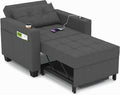 DURASPACE 36.6 Inch Sleeper Chair 3-in-1 Convertible Chair Bed Pull Out Sleeper Beds Adjustable Single Armchair Sofa with USB Ports Side Pocket Cup Holder (Dark Gray Linen)