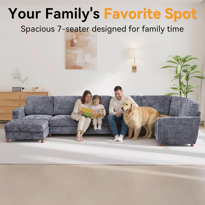159 Inch Oversized Modular Sectional Sofa with Curved Corner Convertible U/L-Shaped Cloud Couch with Moveable SeatStorage OttomanCupholders Living Room Chenille Fabric Sofa | Breathable material