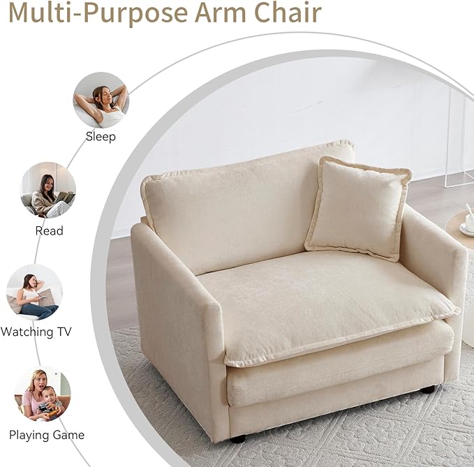 Oversized Accent Chair 41.4 Inch Big Comfy Deep Seat Arm Chair Chenille Single Sofa Chair with Pillow Upholstered Cloud Chair for Living Room Bedroom Family Room Apartment Camel