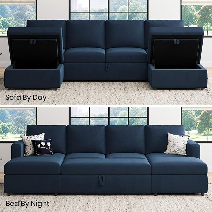 Belffin Velvet Storage Ottoman Module for Modular Sectional Sofa Armrest Module for Sectional Sleeper Sofa Bed Blue