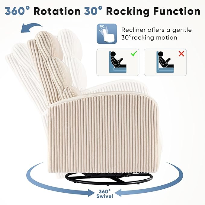 DUMOS 360°Swivel Nursery Chair Comfy Chair for Bedroom Rocking Chair with Thickened Seat Cushion High Back Sofa Chairs for Living Room Nursery Room and Reading Room Beige