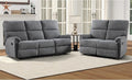 EBELLO Fabric Manual Reclining Sofa Set Recliner Loveseat and 3 Seat Sofa Couch with Sturdy Robust Metal Base 5 Seats for Small Living Room Bedroom and Meeting Room Grey