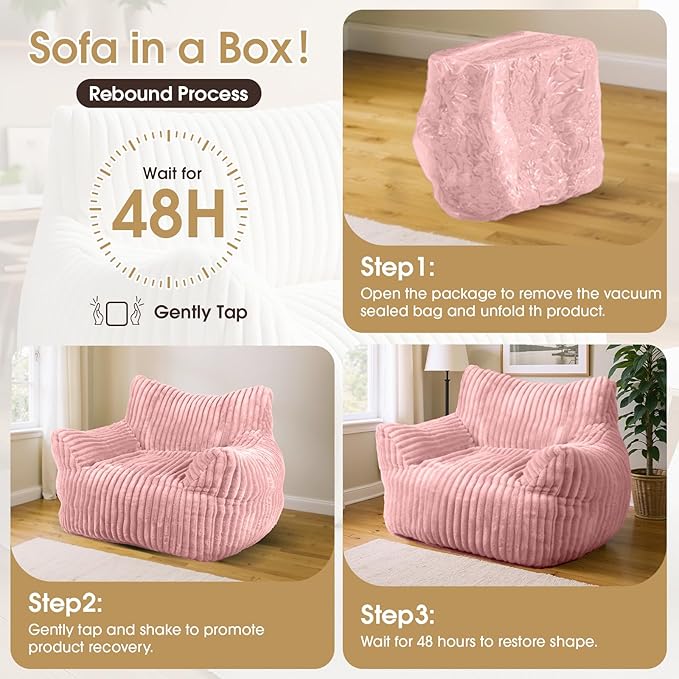 Giant Bean Bag Chair Oversized Plush Comfy Bean Bag Sofa for Adults and Kids with Armrests Memory Foam Mini Couch Single Lounges for Living Room Bedroom &amp Game Room(Pink)