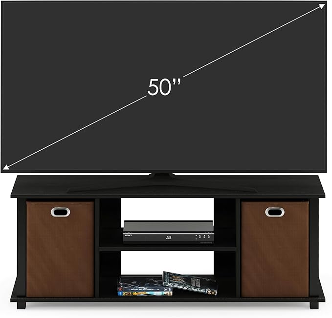 FURINNO Econ Entertainment Center Americano/Black/Brown 42 Inch TV Size