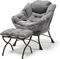 Oversized Lazy Chair with Ottoman for Adults Chair and Ottoman Set Modern Skinny Lounge Chair with Footrest Wide Reading Chair for Living Room Comfy Accent Armchair for Small Spaces Dark Gray