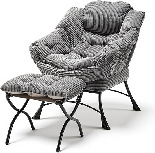 Oversized Lazy Chair with Ottoman for Adults Chair and Ottoman Set Modern Skinny Lounge Chair with Footrest Wide Reading Chair for Living Room Comfy Accent Armchair for Small Spaces Dark Gray