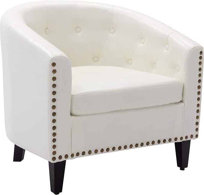 PU Leather Tufted Barrel ChairTub Chair for Living Room Bedroom Club Chairs