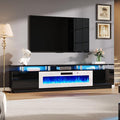 AMERLIFE 90 2 Tier Fireplace TV Stand with 50 Fireplace Modern Large Entertainment Center LED Lights Media Console Table Storage Cabinet for TVs Up to 100 Living Room Black &amp White