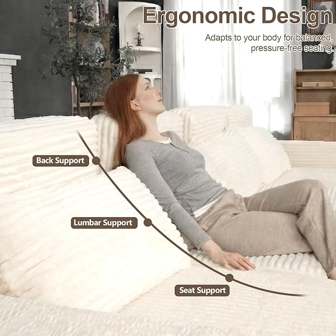 134 U-Shape Oversized Cloud Boneless Sofa Couch with Chaise Modern Modular Sectional Comfy U-Shape Cloud Couch Deep Seat No Assembly Required (White) | Boneless Sofa Ergonomic Design