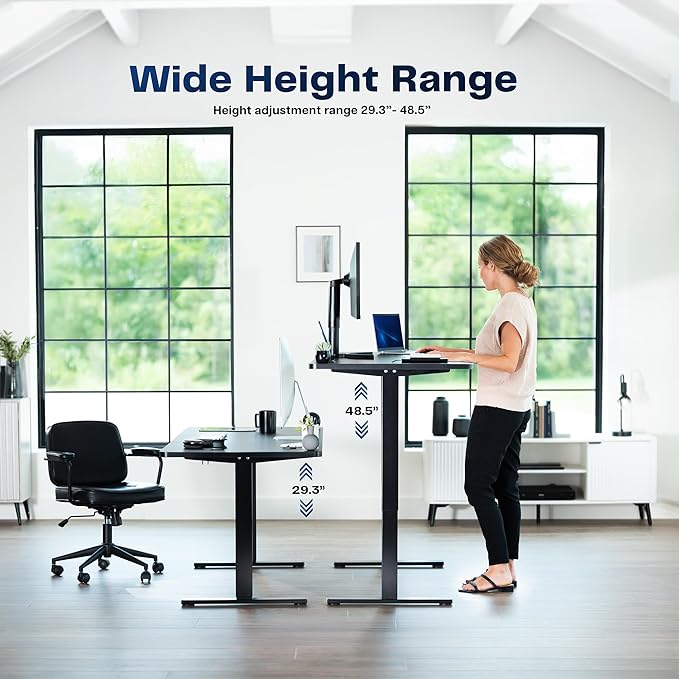 VIVO Electric Dry Erase 60 x 24 in Standing Desk Memory Height Adjustment 1B Series Holds 220 lbs White Marble Pattern Top Black Frame DESK-KIT-1B6WM