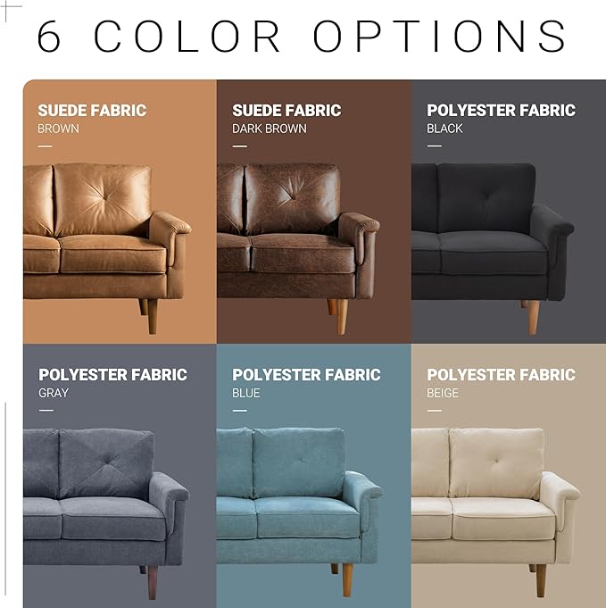 HOOOWOOO 72 Faux Leather Couch Small Sofa Living Room Couch 3 Seater Sofa Modern with Button Tufted Back Cushioned Square Arm for Small Bedroom ApartmentDark Brown