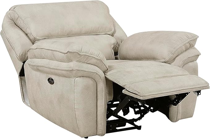 Lexicon Power Reclining Chair for Adults Polished Microfiber Power Recliner Single Sofa Chair for Bedroom/Living Room/Reading Nook Foam Over Pocket Coils Pillow Top Arms Charging Port Sand