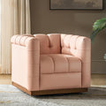 HULALA HOME Genuine Leather Swivel Accent Chair with Wooden Base Mid Century Modern Square Accent Chair for Living Room Bedroom Club Pink