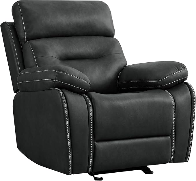 Leather Recliner Chair Manual Sofa Rocker for Adults with Overstuffed Arm for Living Room Bedroom Home Theater Seating