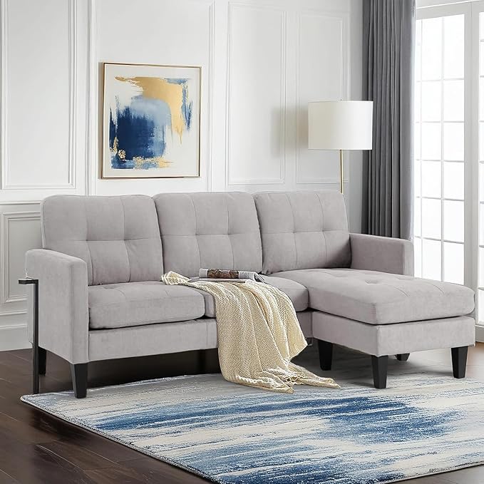 L Shaped Couch Convertible Sleeper Sofa Bed with Reversible Chaise Sectional Lounge Sectional Boneless Couch for Apartment Small Couches for Small Spaces Light Gray