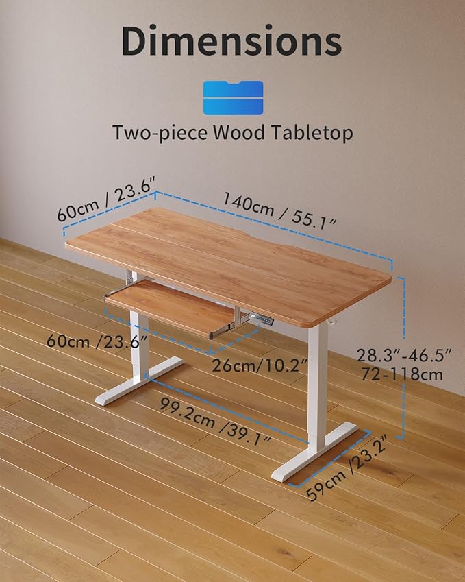 FEZIBO Standing Desk with Keyboard Tray 55 x 24 Inch Adjustable Height Sit Stand Desk with Memory Presets for Home Office Ergonomic Computer Workstation Light Rustic