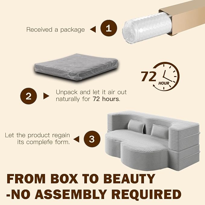 Modern 2-in-1 Convertible Sofa Bed 78 Full Size Corduroy Floor Sofa with 2 Pillows Folding Mattress Sleeper for Living Room &amp Guest Room No Assembly Required
