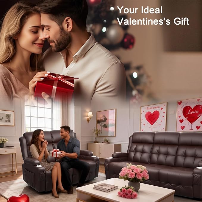 Loveseat Recliner Oversized Massage Reclining Sofa Heavy Weight Capacity RV Love Seat Chair Clearance with Storage Cup Holders Wall Hugger Couches for Living Room