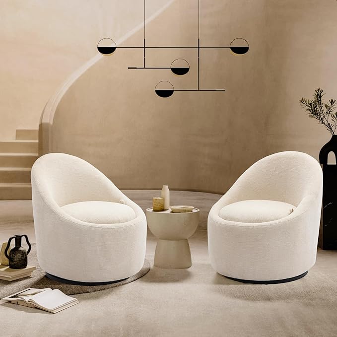 COLAMY Swivel Accent Chair 360° Swivel Chair with Hidden Storage Modern Small Barrel Swivel Armchair for Living Room/Bedroom Beige