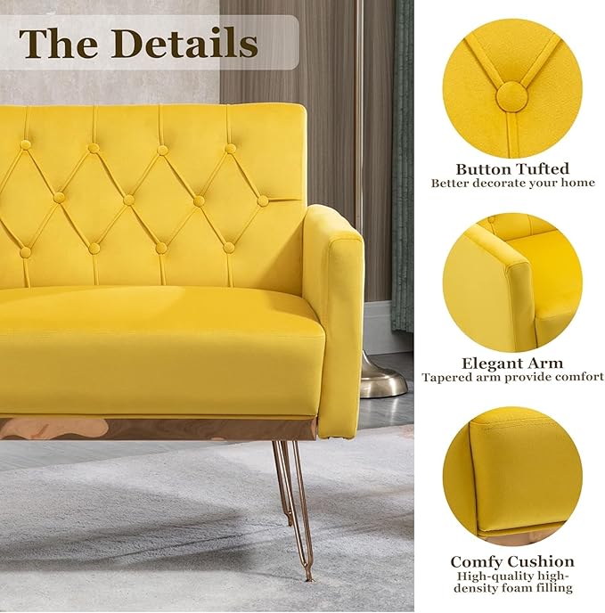 Olela Velvet Accent Chair with Arm for Living RoomModern Armchair Single Sofa Cozy Tufted Upholstered Reading Side Chairs with Gold Metal Leg for Bedroom Decorate(1 Mustard Yellow)