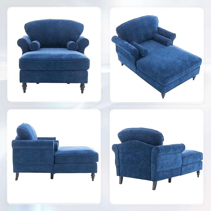 Accent Chair 59'' Modern Armchair for Living Room Upholstered High Back Lazy Sleeper Armchair Recliner for Woman Chaise Lounge Chair Indoor Single Reading Sofa Chair with Wood Legs (Blue)