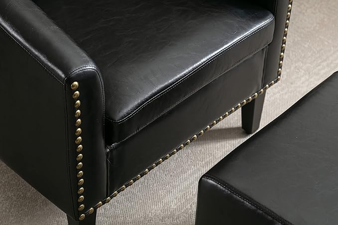 Accent Chair with Ottoman Mid Century Modern Barrel Chair Upholstered Club Tub Round Arms Chair for Living Room