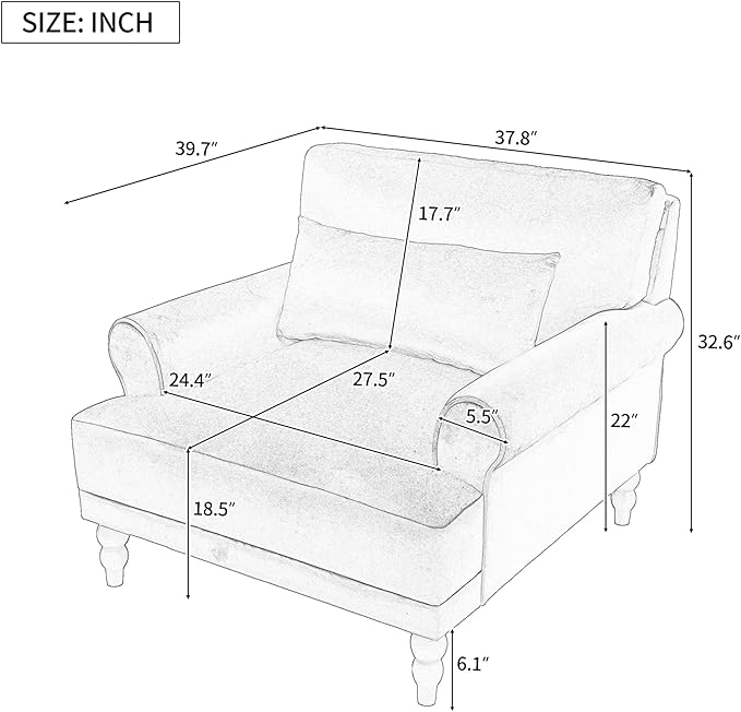 Christopher Knight Home Accent Chair Velvet Club Chair Upholstered Lounge Chair Large Size Armchair Roman Column Legs Cozy Reading Single Sofa Chair for Living Room Bedroom Home Study Beige