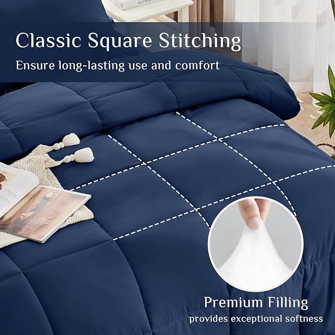 JOLLYVOGUE Full Comforter Set Ultra-Soft Bed in a Bag Full Size 7 Pieces Oeko-TEX Certified Bedding Set with Down Alternative Comforter Sheets Pillowcases &amp Shams Navy