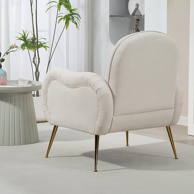 Accent Chair with Metal Gold LegsSnowflake Fabric ArmchairSingle Sofa Chair for Living Room Bedroom Dining Room Accent Club Guest Chair Holds 300lbs(Beige)