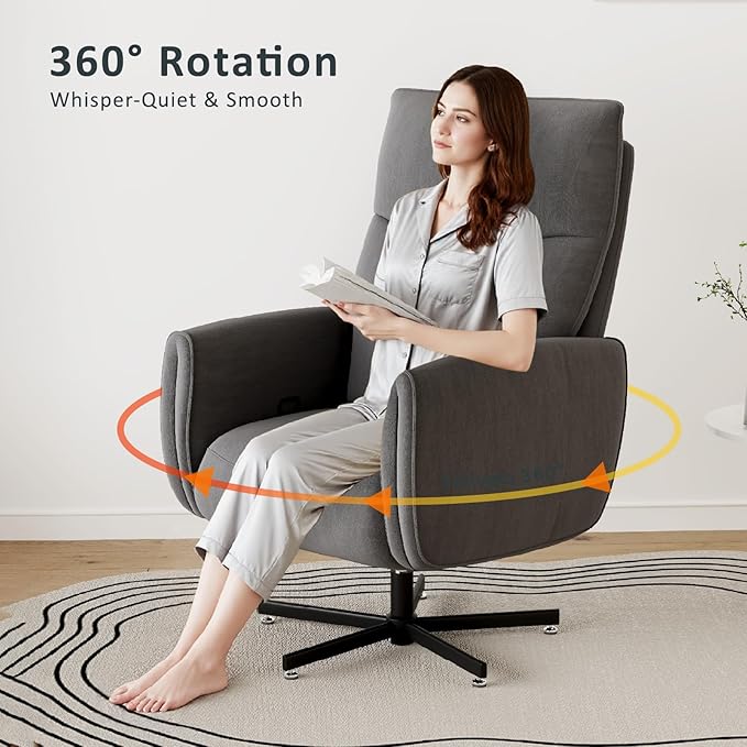 Power Swivel Recliner Chair Modern Electric with USB &amp Type-C Ports Upholstered Velvet Swivel Recliner Chair 360° Swivel for Office &amp Living Room Easy Assembly (Dark Gray)