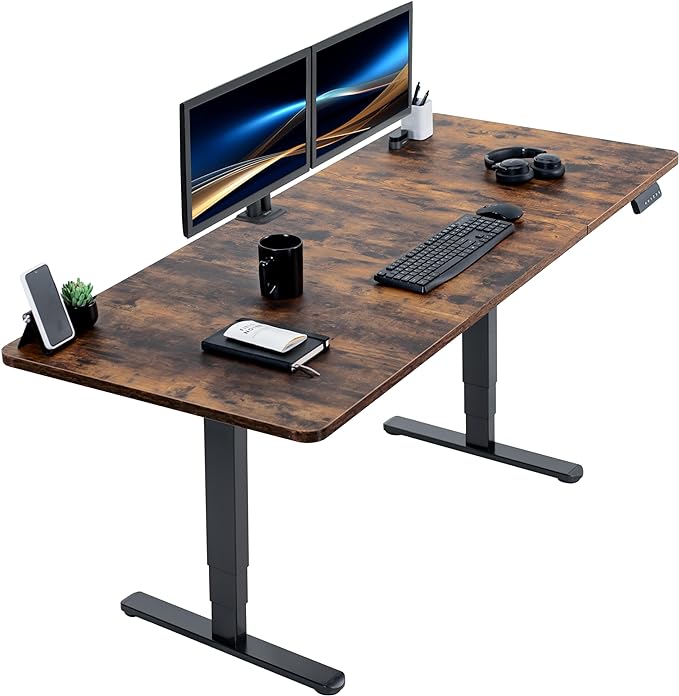 VIVO Electric 71 x 30 in Dual Motor Rustic Sit Stand Desk Memory Height Adjustment 2B Series Vintage Brown Top Black Frame DESK-KIT-2B7N