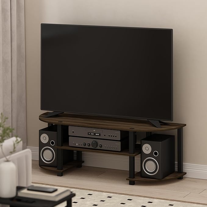 Furinno Turn-S-Tube Wide TV Entertainment Center Columbia Walnut/Black