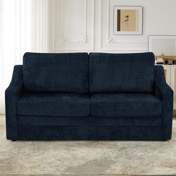 67” Chenille 2-Seat Sofa w/Comfortable Back Cushions Modern Love Seat w/Deep Seat Space Upholstered 2 Seater Couch w/High Resiliency Foam for Living Room Office Blue