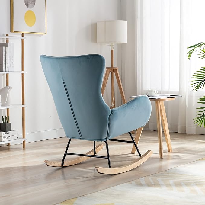 Rocking Chair Nursery Velvet Upholstered Glider Rocker Recliner Chair Padded Seat with High Backrest Armchair Reading Chair Comfy Accent Chair for Living Room Bedroom Balcony