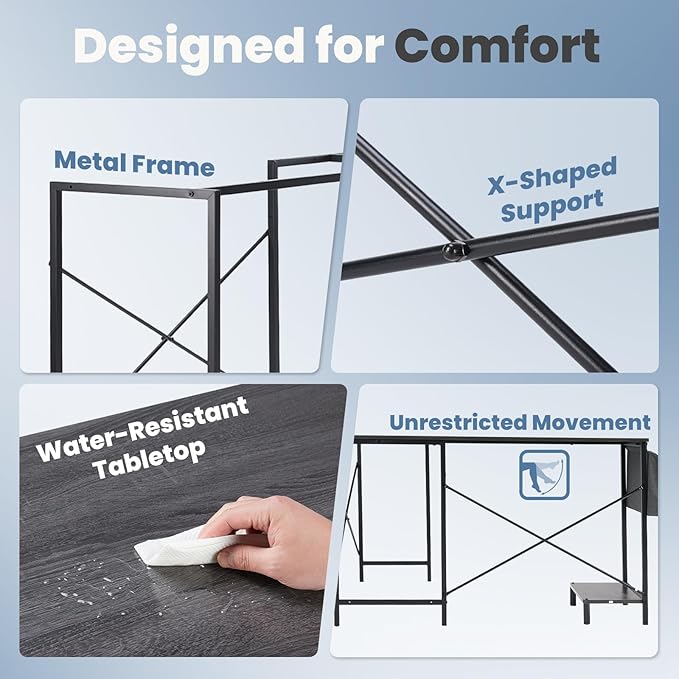 DUMOS L Shaped Desk Computer Gaming Corner Table 50 Inch Home Office Writing Student Work PC Workstation with Side Storage Bag CPU Stand for Bedroom Small Spaces