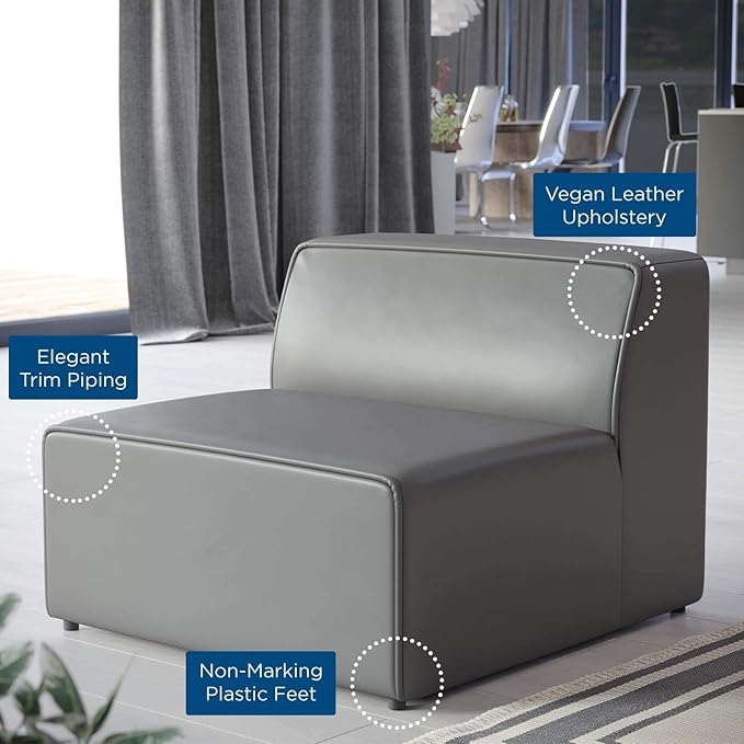 Modway Mingle Vegan Leather Sectional Sofa Armless Chair in Gray