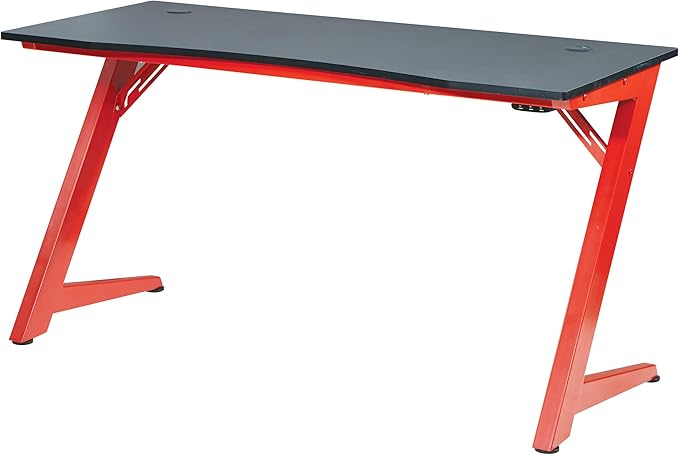 OSP Home Furnishings Beta Battlestation Gaming Desk with Bluetooth RGB LED Lights Matte Red