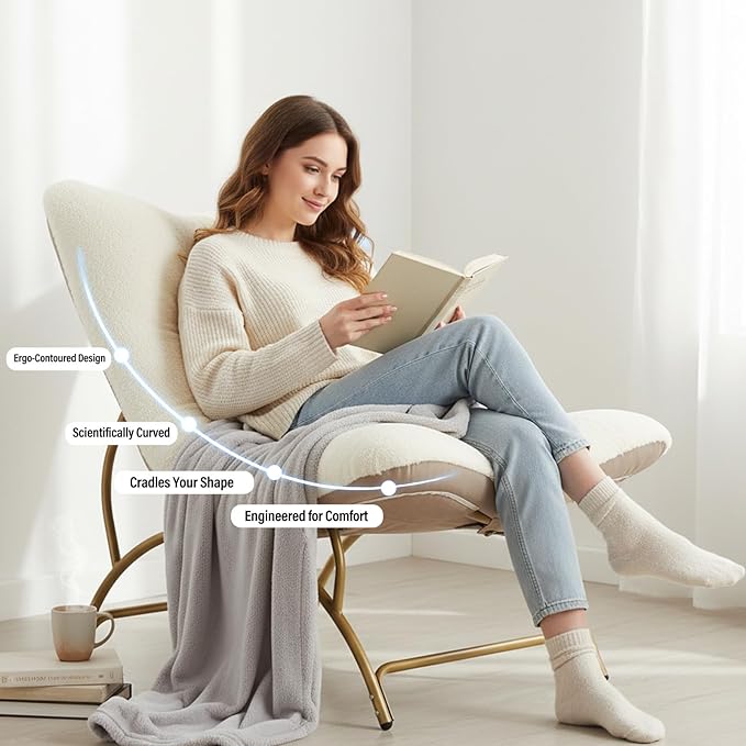 Tiita Accent Lazy Chair Comfy Lounge Chair with Metal Frame and Plush Fabric Spacious Seat Cozy Recliner Chair for Reading Room Living Room Bedroom Office Beige