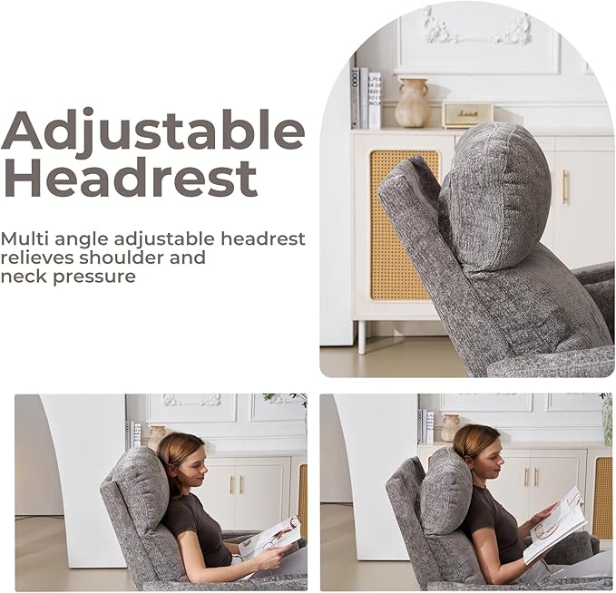 Oversized Swivel Rocker Recliner Chair with Massage and Heat Manual Swivel Glider Rocker Recliner with 2 Bolster Pillows Rocking Nursery Chair with Storage Ottoman  Adjustable Headrest Dark Grey