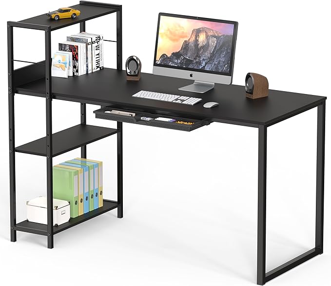 SHW 46-Inch Home Office Mission Computer Desk with Side Shelf and Drawer Black