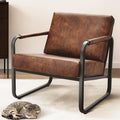 PrimeZone Mid-Century Modern Accent Chair - Comfy Faux Leather Living Room Chair Lounge Armchair with Extra Soft Padded &amp Cushion Ergonomic Accent Chair for Bedroom Office Waiting Room Brown