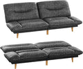 Homall Futon Sofa Bed Modern Loveseat Futon Couch with Adjustable Backrest and Armrests Sleeper Sofa Bed with Wood Frame for Living Room Office Apartment (Leathaire Coal Black)