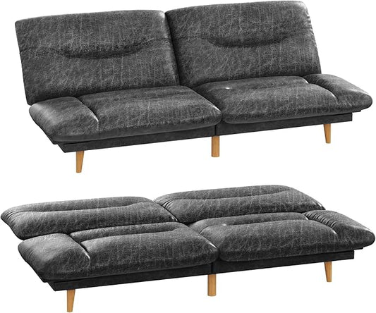 Homall Futon Sofa Bed Modern Loveseat Futon Couch with Adjustable Backrest and Armrests Sleeper Sofa Bed with Wood Frame for Living Room Office Apartment (Leathaire Coal Black)