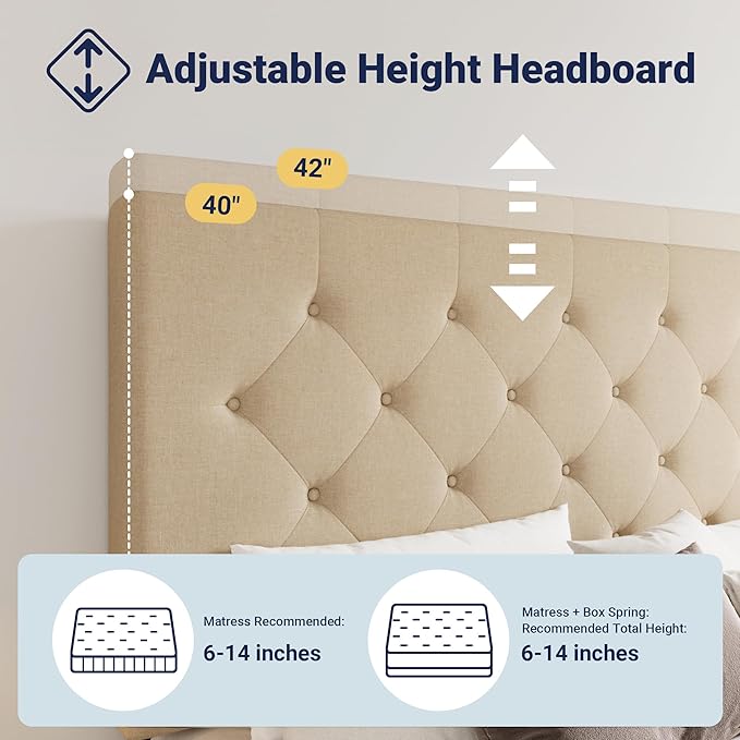 Allewie Upholstered Full Size Platform Bed Frame with 4 Storage Drawers and Headboard Diamond Stitched Button Tufted Mattress Foundation with Wooden Slats Support No Box Spring Needed Beige